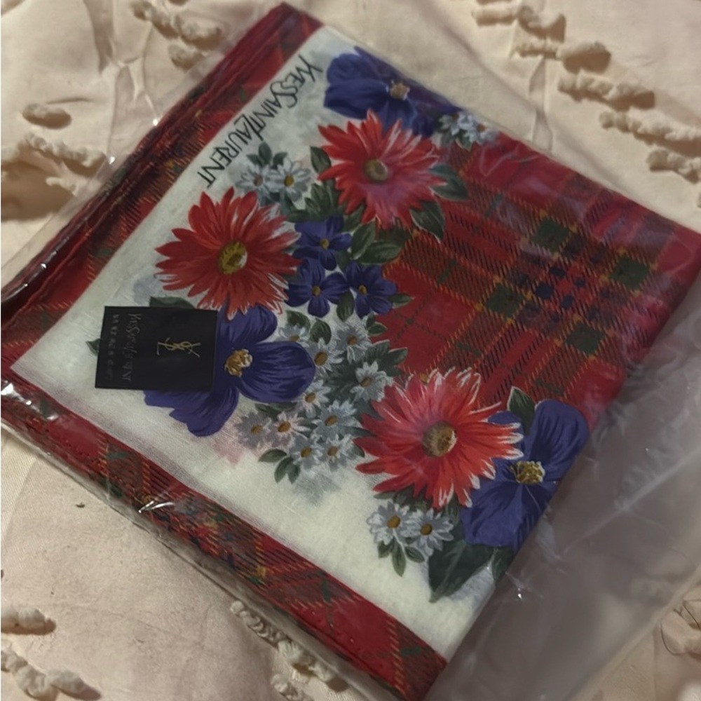 Yves Saint Laurent Floral Plaid Scarf